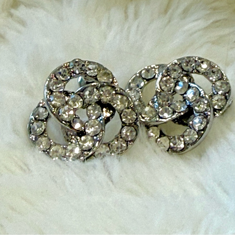 Crystal Knot Stud Earrings - Silver Rhinestone Women Jewelry